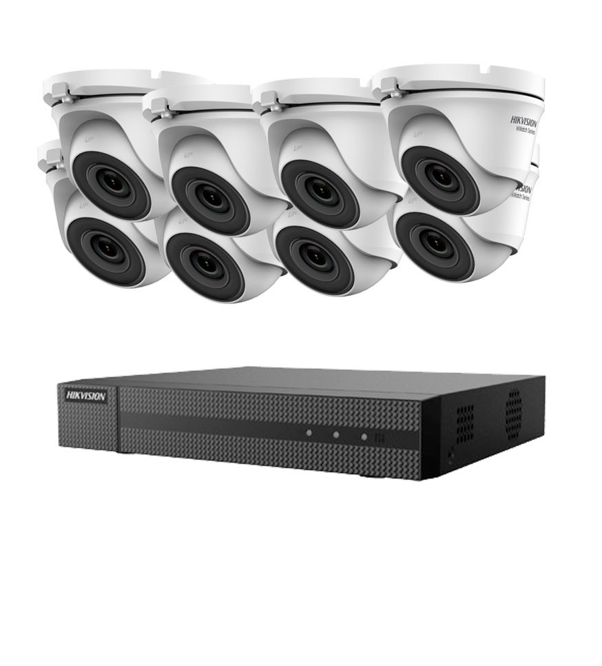 KIT HIKVISION 8 CAMARAS DOMO 4 MPX COAXIAL