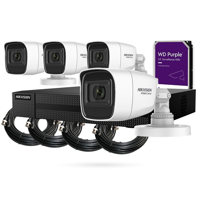 KIT HIKVISION 4 CAMARAS BULLET AUDIO