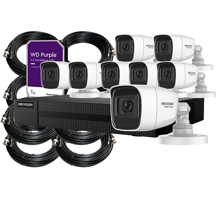 KIT HIKVISION 8 CAMARAS BULLET AUDIO