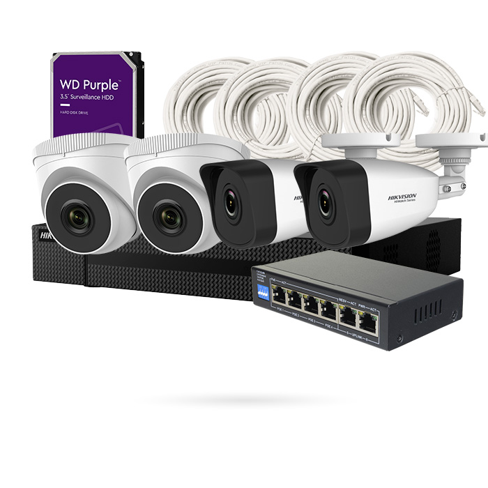 KIT IP 4 CAMARAS 2 DOMO Y 2 BULLET FULL HD