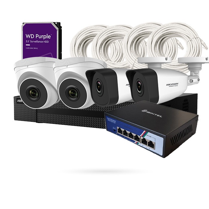 KIT IP 4 CAMARAS 2 DOMO Y 2 BULLET FULL HD
