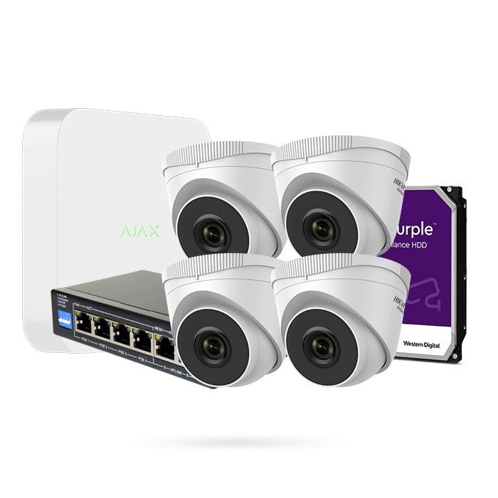 AJAX KIT POE 4 CAM DOMO HIKVISION 4MPX