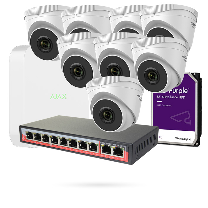 AJAX KIT POE 8 CAM DOMO HIKVISION 4MPX