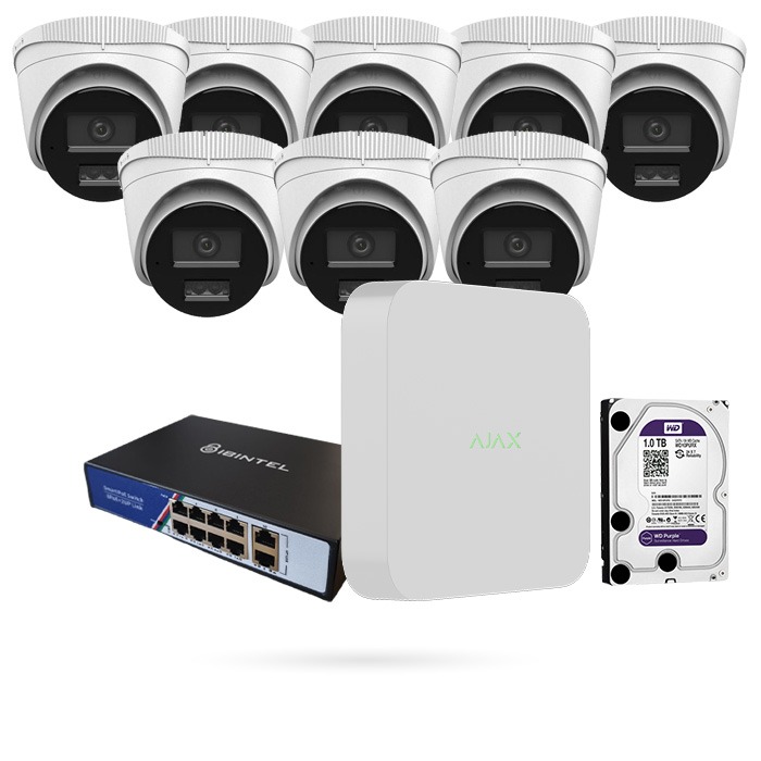 AJAX KIT POE 8 CAM DOMO HIKVISION 4MPX