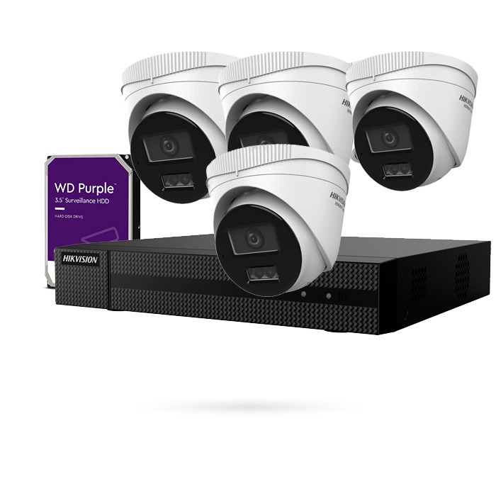 KIT IP POE 4 CAMARAS DOMO 4K