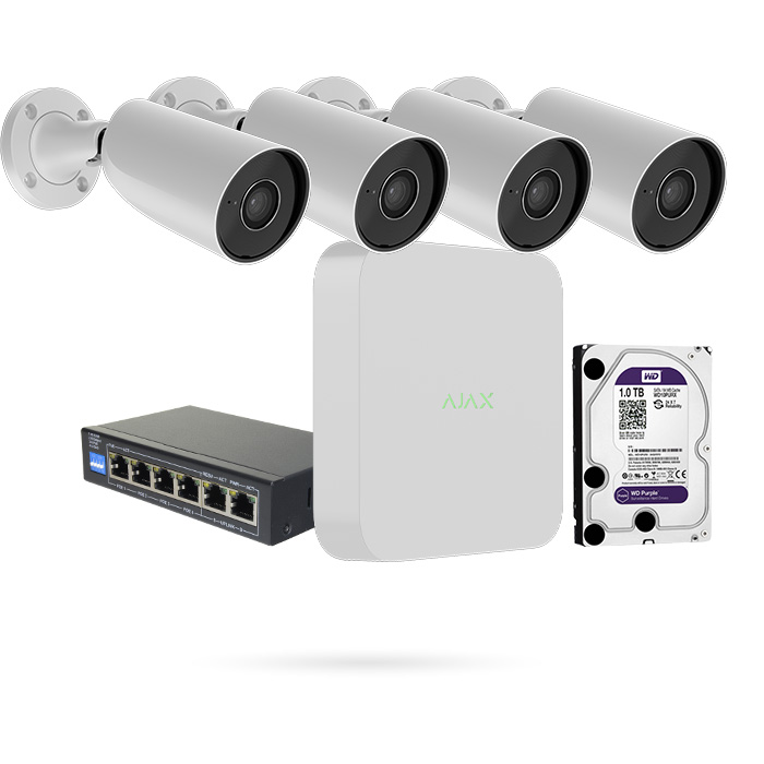 KIT NVR 8CH + 4 CÁMARAS BULLET 5MPX AJAX