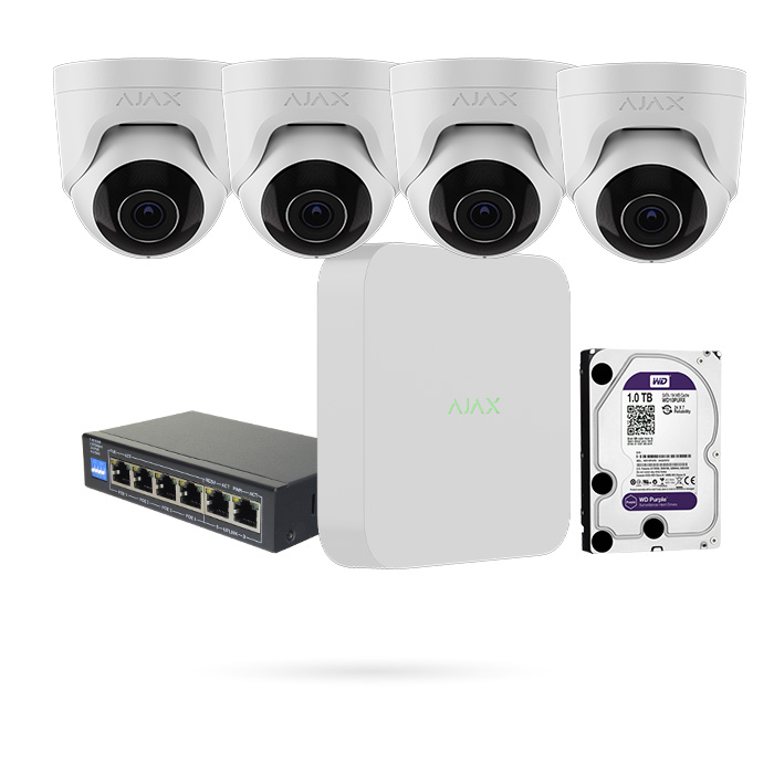 KIT NVR 8CH + 4 CÁMARAS TURRET 8MPX AJAX