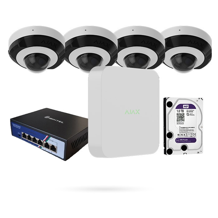 [CTKTAJ000010] KIT NVR 8CH + 4 CÁMARAS DOMO 5MPX AJAX