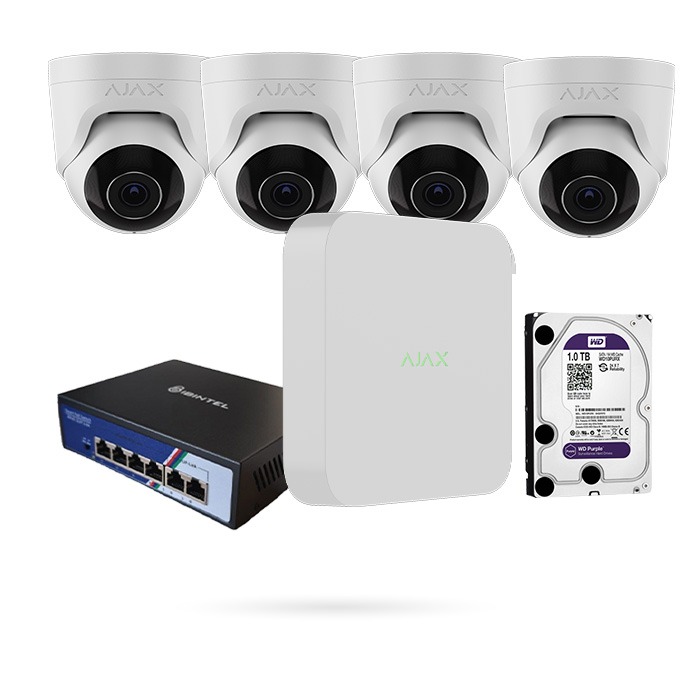 [CTKTAJ000014] KIT NVR 8CH + 4 CÁMARAS TURRET 5MPX AJAX